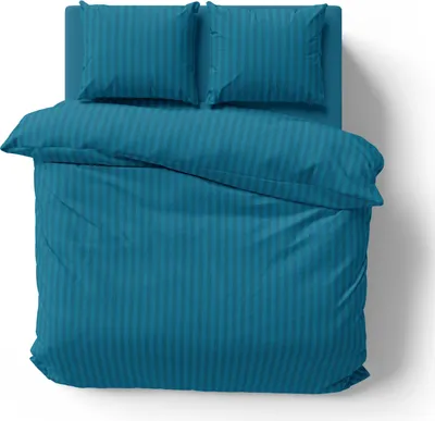 Produktbild von Bettwäsche 200x200 cm Hotel gestreift petrol weich Damast Mikrofaser Doppelbett
