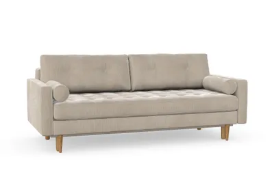 Produktbild von Esme II 3-Sitzer-Sofa mit Schlaffunktion, Massivholzkonstruktion, skandinavischer Stil, gestepptes Sitzkissen, Hohe Beine aus Eichenholz, gewachst, Cord-Stoff Scala Mud Hazel