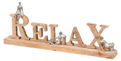 Image de Panneau décoratif "RELAX", en bois de manguier, couleur naturelle, vendu par lot de 1, dimensions : L. 9 cm, l. 72 cm, H. 27 cm. Numéro d'article : 69321. Code EAN : 4063387693216