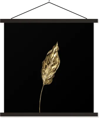 Produktbild von MuchoWow® Textilposter Blatt - Gold - Pflanze 120x120 cm mit schwarzem Rahmen - Aufhängungsset