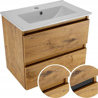 Produktbild von Paplinskimoebel Bad-Hängeschrank, Badezimmerschrank mit Waschbecken 60 x 51,5 x 39 cm, Kleiner Waschbeckenschrank, Gästebadschrank mit Schubladen