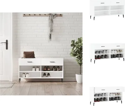 Image de vidaXL Banc à chaussures blanc 102x35x55 cm Bois composite - Étagères à chaussures & Armoires à chaussures