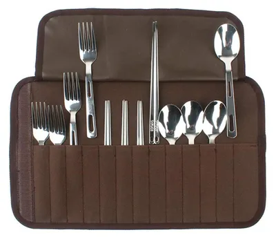 Produktbild von Camping-Besteckset aus Edelstahl, faltbar und kompakt