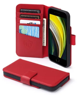 Produktbild von MobyDefend Hülle für iPhone SE 2022 & iPhone SE 2020 & iPhone 8 & iPhone 7 - Premium Leder Klapphülle mit Kartenfächern und Standfunktion - Rot