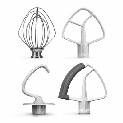 Produktbild von 4-teiliges Rührerset passend für KitchenAid Küchenmaschinen – Schneebesen, Flachrührer, Knethaken & Flexi Rührer für Artisan & Classic Modelle