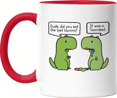 Produktbild von T-Rex frisst Einhorn Tasse  Lustiges Dinosaurier Einhorn Dino Fun Geschenk Ironie Sarkasmus Tasse Rot