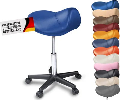 Produktbild von Sattelhocker, Sattelstuhl, Praxishocker - bequemes & ergonomisches Sitzen (Blau)