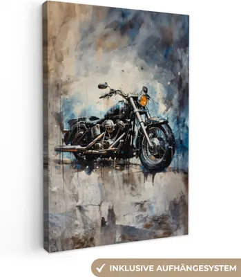 Produktbild von MuchoWow® - Leinwandbilder - Motorrad - Fahrrad - Blau - Pastell - Weiß, Wandbild, Wanddeko Bilder Wohnzimmer, 60x90 cm