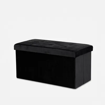 Image de Pouf de rangement rectangulaire en velours noir