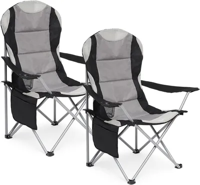 Imagen del producto de Juego de 2 sillas de camping, con respaldo alto, plegables, con cojín, portavasos y bolsillos laterales, capacidad máxima de 120 kg