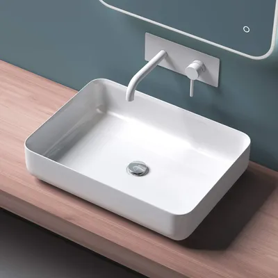 Produktbild von Mai&Mai Aufsatzwaschbecken Mineralguss Weiß Rechteckig 54x40x13cm ohne Armaturenloch DIN-genormt Col812