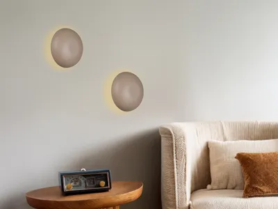 Produktbild von 2er SET Akku Wandleuchten rund Metall Beige, kabellose indirekte Wandbeleuchtung