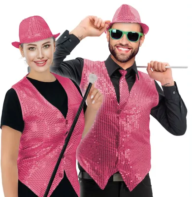 Produktbild von Pailletten Weste uni rosa S pinke Party Weste Glitzer glänzend JGA Karneval Silvester