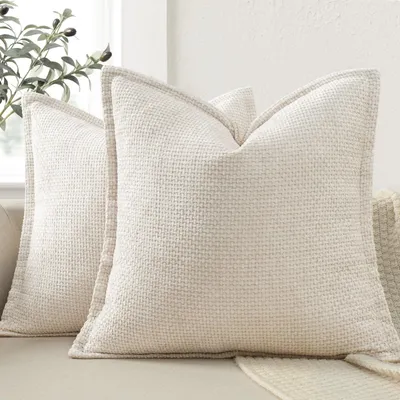 Produktbild von Set aus 2 Chenille Kissenbezügen 45x45 cm Beige