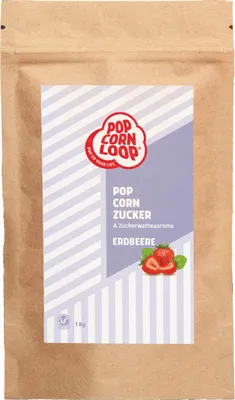 Produktbild von Popcornloop® ERDBEERE Aroma 1KG perfekt geeignet für Zuckerwatte und Popcorn zum Zubereiten Zuhause süßes Premium Zuckeraroma