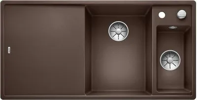 Produktbild von BLANCO AXIA III 6 S-F, SILGRANIT® PuraDur®, cafe, Becken rechts, mit Ablauffernbedienung, inkl. Holzschneidbrett