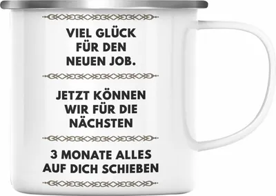 Produktbild von Trendation - Jobwechsel Emaille Tasse Geschenk Kollegin Kollege Lustig Abschiedsgeschenk Sprüche - Viel Glück Für den Neuen Job (Silber)