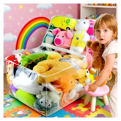 Produktbild von Aufbewahrungssack für Plüschtiere - Sitzsack Bezug für die Organisation von Spielzeug im Kinderzimmer