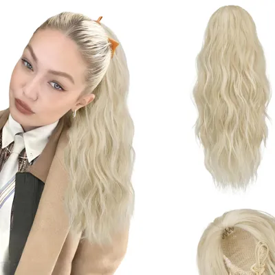 Produktbild von Künstliche Haare Clip-In Pferdeschwanz Synthetisch Gewellt Blond 45 cm
