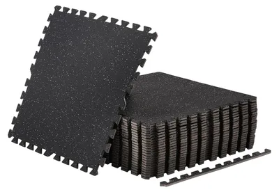 Produktbild von SucceBuy 24 x Puzzlematte Bodenschutzmatte 610 x 610 x 10 mm, Hochdichte EVA-Schaumstoffmatte, Ineinandergreifende Fitnessmatte Gymnastikmatte Sportmatte, Trainingsmatte (Schwarz) mit Weißen Punkten