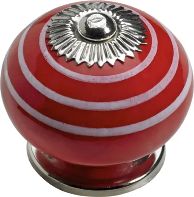 Produktbild von Hettich Möbelknopf Keramik rot weiß gestreift Ø 40,0 mm - 1 Stück
