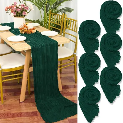 Obrázek produktu pro Sada 6 Cheesecloth ubrusů - tmavě zelená 90 x 300 cm pro svatby a oslavy