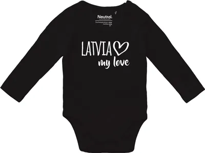 Produktbild von Huuraa Baby Body Latvia my love 62 Black  Baumwolle Fairtrade Langarmbody Geschenkidee