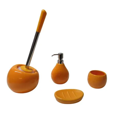 Produktbild von 4tlg Set Bad Accessoires WC-Bürste Seifenspender Zahnputzbecher Seifenschale Coppa Gelb
