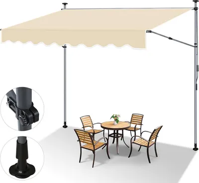 Produktbild von Faziango Klemmmarkise 400x150cm – Handkurbel-Markise mit UV50+ Schutz, Verstellbar und Montage ohne Bohren für Balkon, Terrasse - Beige