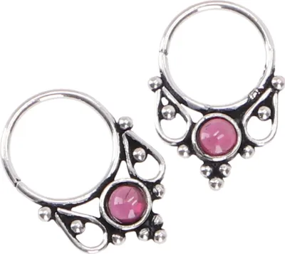 Produktbild von Creole, Septum Ring, Nasenring, Nasenpiercing, Mini Ohrring, Ohrpiercing Granat - Modell 4, Altrosa, SterlingSilber, Silberohrringe