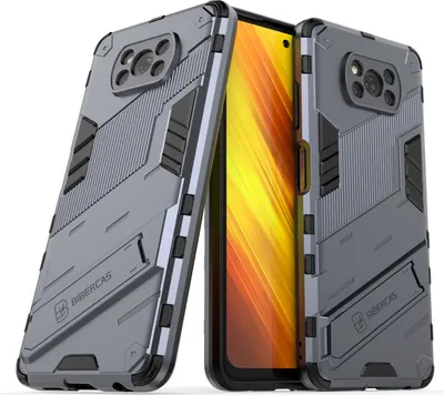 Produktbild von LaimTop Armor Hülle für Xiaomi Poco X3 Pro, Hybrid PC TPU Bumper Stoßfestes Schutzhülle mit Standfunktion für Xiaomi Poco X3 Pro Blau