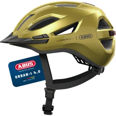 Produktbild von ABUS Stadthelm Urban-I 4.0 - Fahrradhelm mit aufladbarem Rücklicht, 2 Leuchtmodi, Schirm, Zopf-Öffnung und magnetischem Verschluss - für Jugendliche, Frauen und Männer - Größe S, gelb