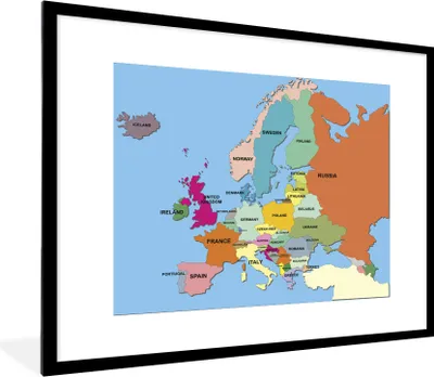 Produktbild von MuchoWow® MuchoWow® Gerahmtes Poster Karte - Europa - Englisch 80x60 cm - Poster mit zchwarzem Bilderrahmen - Schlafzimmer-Dekorationen - Fotoposter