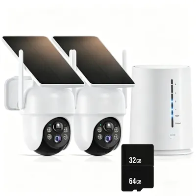 Produktbild von Überwachungskamera Außen Solar Akku, 2er Set mit AnsqueBase, Ohne Abonnement, 360° Automatische Verfolgung, 2K Farb-Nachtsicht
