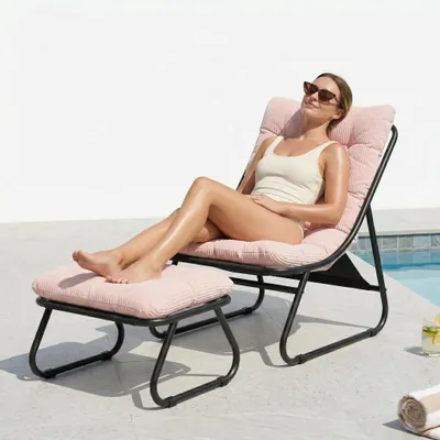 Produktbild von LVHOM Relaxsessel mit Hocker, Loungesessel Cordstoff für Wohnzimmer & Wintergarten, Moderner Lesesessel mit Metallgestell, Armlos, Rosa