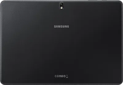 The back of a black Samsung tablet.