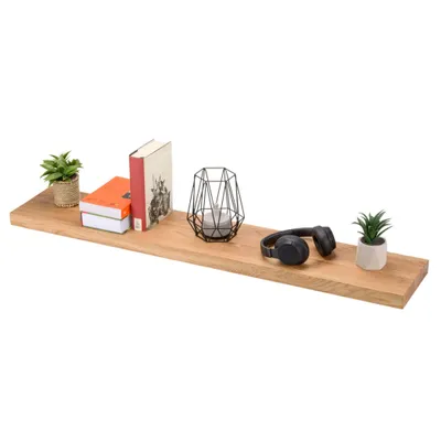 Produktbild von Wandregal Eiche massiv 120x22x4 cm -  gerade Kante – schwebendes Regal mit unsichtbarer Befestigung – Massivholz Regalbrett, Bücherregal – Kratzfest