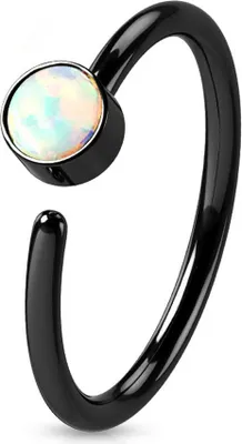 Produktbild von viva-adorno 0,8mm Nasenring Nasenpiercing Piercing Hoop Ring Opal Tragus Helix Cartilage Rook Ohrpiercing Z520,schwarz / weiß