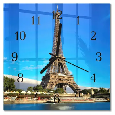 Produktbild von Tulup Glasuhr Wanduhr Küchenuhr Echt-Glas 30x30 cm Modern Dekorativ Geräuschlos Schwarzen Zeigern - Eiffelturm Paris