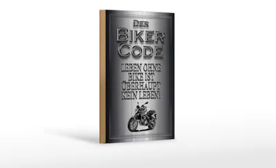 Produktbild von Holzschild Motorrad 12x18cm Biker Code leben ohne kein Leben