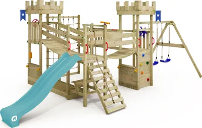 Produktbild von Klettergerüst Wickey Smart Arch mit Schaukel und Wackelbrücken in Türkisblau