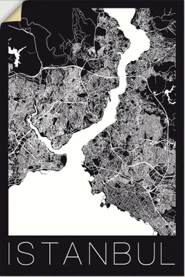 Produktbild von ARTland Wandbild, selbstklebend Retro Karte Istanbul Schwarz & Weiß Größe: 20x30 cm