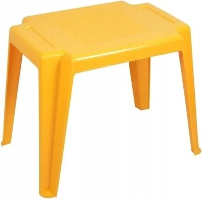 A yellow plastic stool for children.