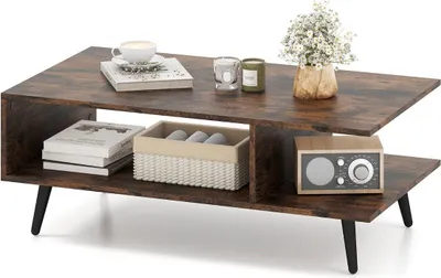 Produktbild von Couchtisch mit Stauraum - 2-stufig, Holz & Metall, 80 x 45 x 30 cm