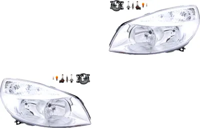 Productafbeelding van Koplampset geschikt voor Renault Scenic II (2003-2006), type H7 H1 + mistlamp + knipperlicht. Onderdeelnummers: 8200074008, 6202E1, 00006202E1, 6710027, 0000620639, 620639, 0000620