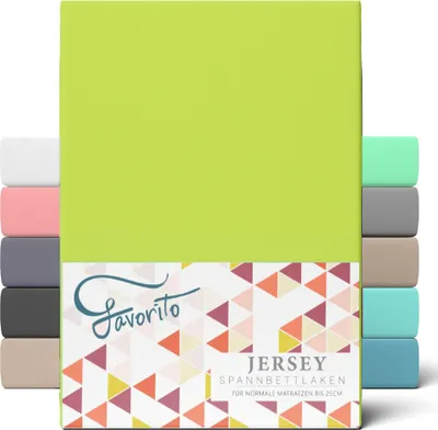 Produktbild von Favorito Jersey Spannbettlaken 100% Baumwolle Spannbetttuch Rundumgummi waschbar pflegeleicht hochwertig strapazierfähig 140x200 cm Apfelgrün