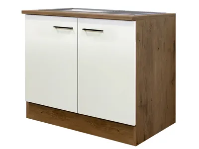 Produktbild von Spülenunterschrank mit Arbeitsplatte & Spüle - 100 cm breit - Magnolia Matt Lancelot Oak – Vintea