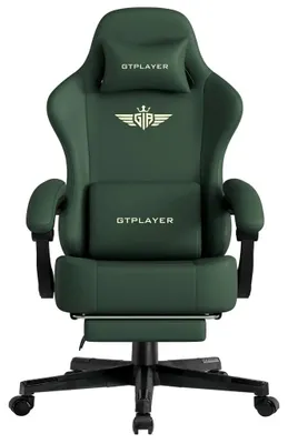 Zdjęcie produktu dla Krzesło do gier GTPLAYER Ergonomiczny fotel do gier Krzesło do biurka Krzesło biurowe z poduszką siedziska z imitacji skóry, łączonymi podłokietnikami, z podnóżkiem