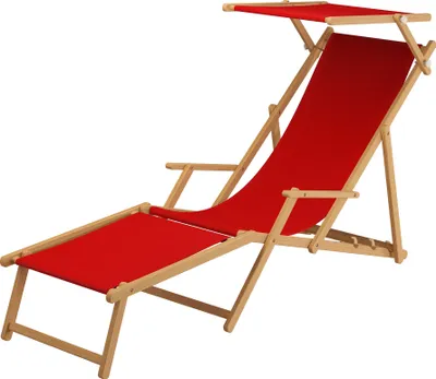 Produktbild von Gartenliege rot Strandliege Relaxliege Fußablage Sonnendach Buche Klappstuhl 10-308 N F S