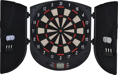 Produktbild von HOMCOM Elektronische Dartscheibe mit Tür Soundeffekte Dartboard Darts Schwarz 26 Spiele und 185 Trefferoptionen für 8 Spieler 50 x 44 x 4,4 cm